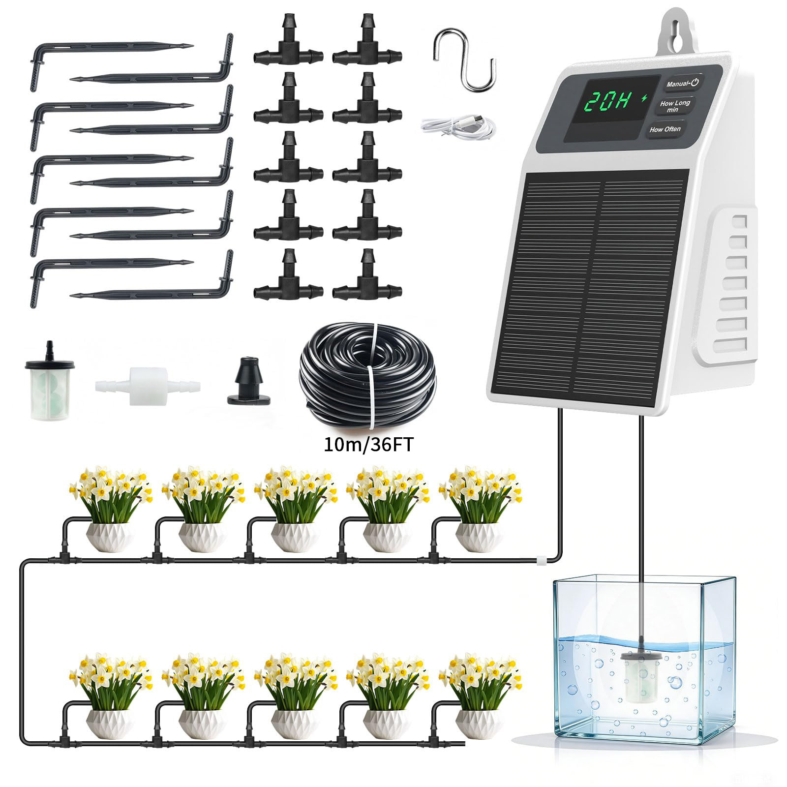 Smart Garden Herb - ระบบให้น้ำหยดด้วยพลังงานแสงอาทิตย์แบบอัตโนมัติรุ่นอัปเกรด อุปกรณ์รดน้ำต้นไม้สำหรับบ้าน สวน ระเบียง โรงเรือน และต้นไม้แขวน