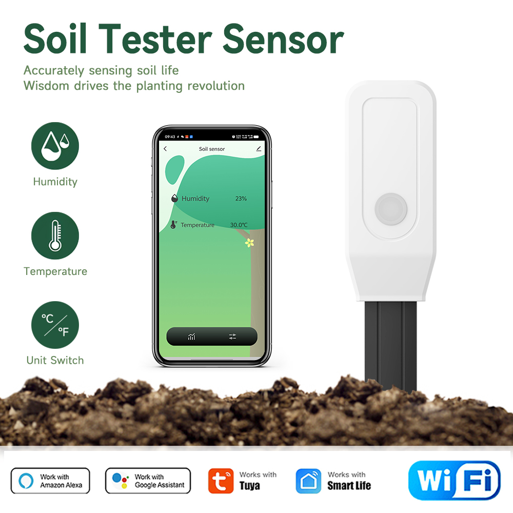 Smart Soil Sensor - เครื่องวัดความชื้นในดิน Tuya Smart WiFi พร้อมเซ็นเซอร์วัดอุณหภูมิและความชื้น สำหรับการรดน้ำต้นไม้ในสวน