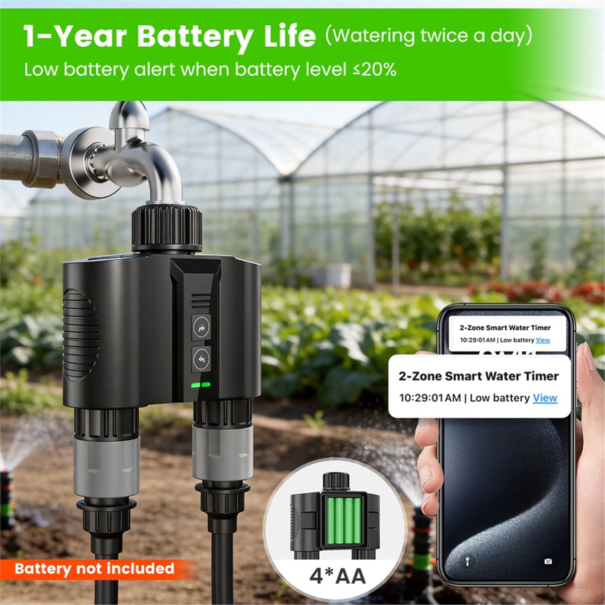 Smart Garden - Y17A ชุดตั้งเวลาเปิด-ปิดน้ำแบบ WiFi สำหรับสายยางสวน, ตัวตั้งเวลาสำหรับสปริงเกอร์พร้อมช่องจ่ายน้ำ 2